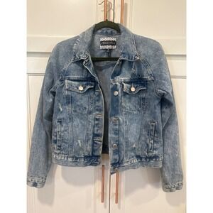 Alivia Ford Womens Distressed Acid Wash Denim boho Jacket Blue Size Medium read